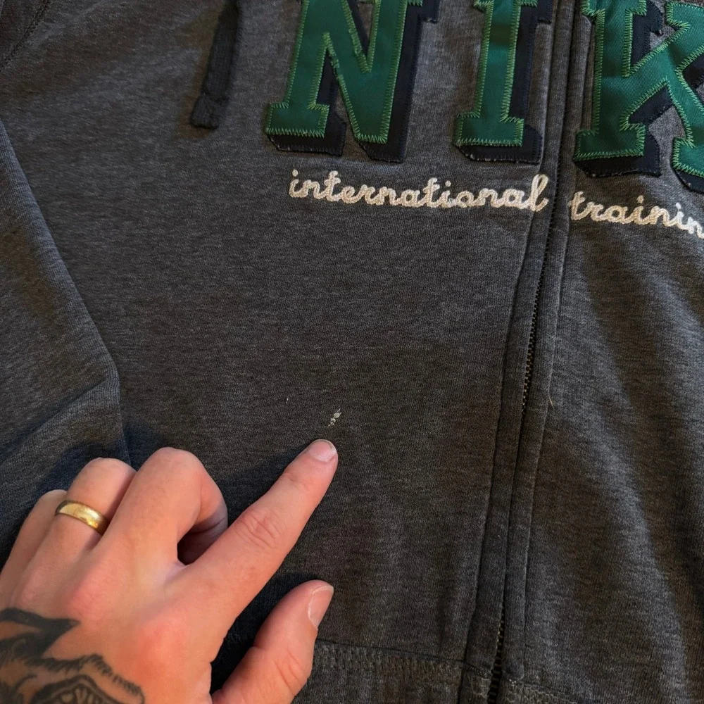Y2K Nike International Training Center Zip Up Hoodie Mens XL Charcoal Grey Green